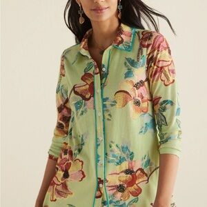 Soft Surroundings Elena Button Down Tiered Back Floral Tunic Women's Size PXL